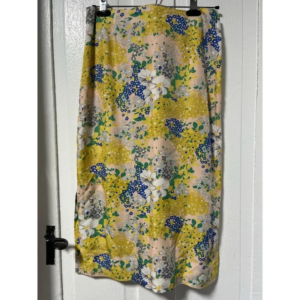 J Crew Tamara Lemon Yellow Floral Midi Slip Skirt Sz 8